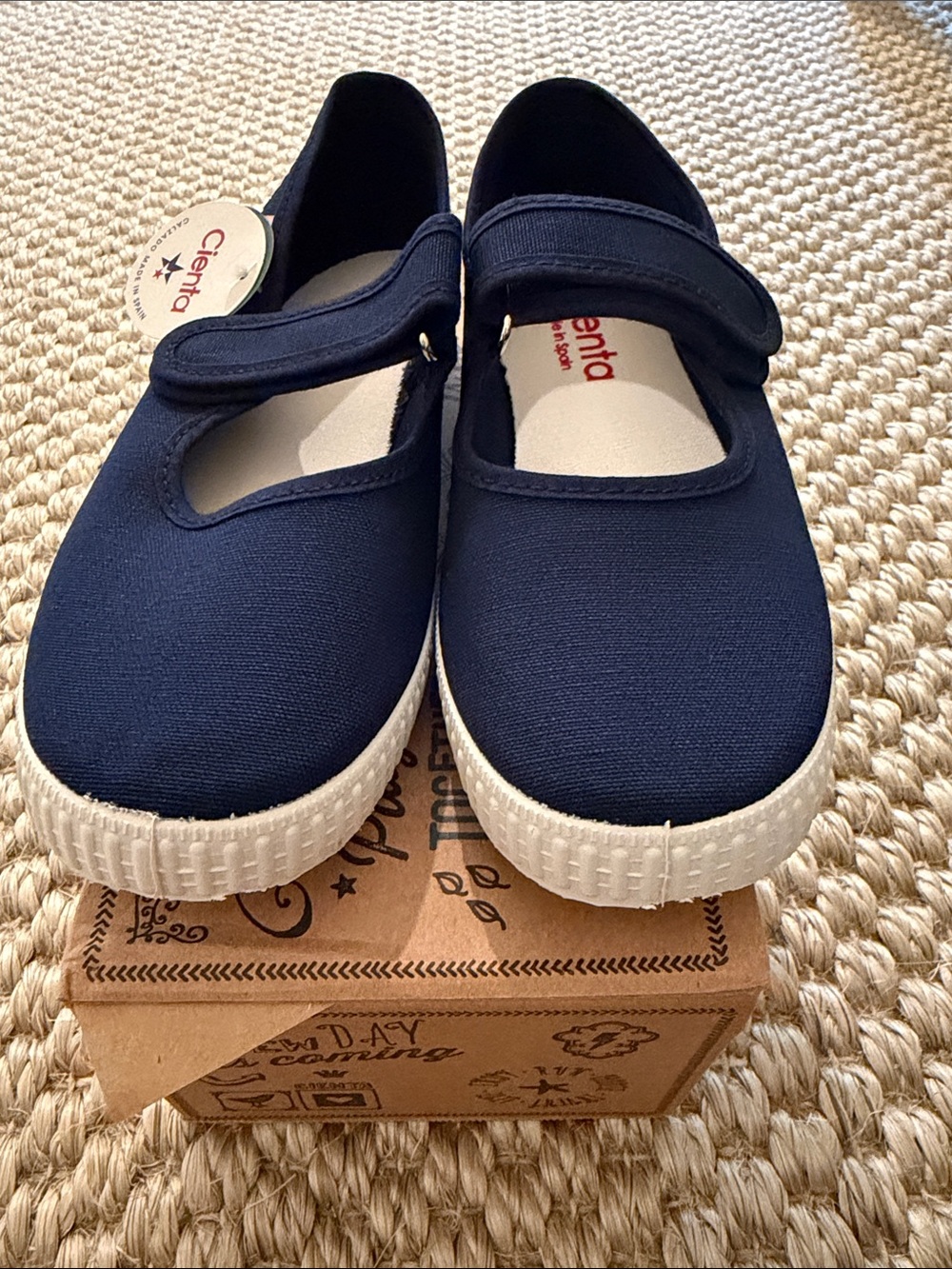 Cienta Navy Canvas Mary Jane Sneakers with Hook-and-Loop Strap